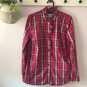 Gap Ruffle Plaid Fitted Boyfriend Shirt M